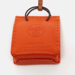 Pre Owned Hermès Feu/Gold Milo and Swift Leather Shopping Bag Charm