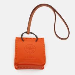 Pre Owned Hermès Feu/Gold Milo and Swift Leather Shopping Bag Charm