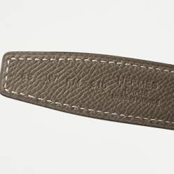 Pre Owned Hermes Etoupe/Noir Epsom and Swift Leather H Martelee Buckle Reversible Belt 85 CM