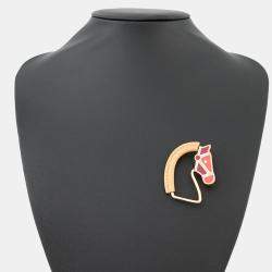 Pre Owned Hermes Cheval Brooch Natural Sable Leather