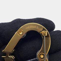 Pre Owned Hermes Brooch "Au Coeur Du Fauve" Black Swift Leather Gold Plated