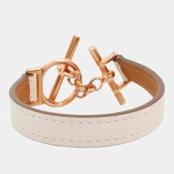 Pre Owned Hermes Leather Bracelet Croisier Size T2 Nata Swift Leather