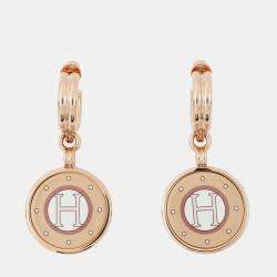 Pre Owned Hermes Blason Earrings Fauve Metal