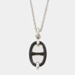 Pre Owned Hermes Mini Maillon Necklace Size PM Black Lacquer Metal