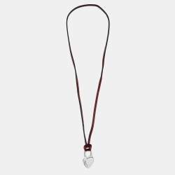 Pre Owned Hermès  Heart Leather Silver Tone Necklace
