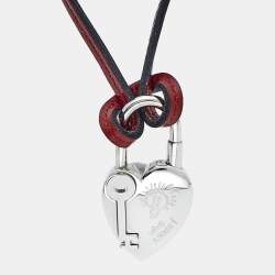 Pre Owned Hermès  Heart Leather Silver Tone Necklace