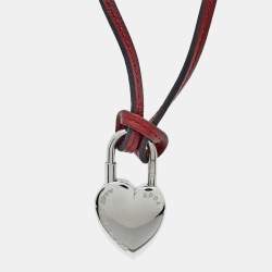 Pre Owned Hermès  Heart Leather Silver Tone Necklace
