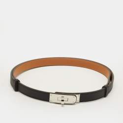 Pre Owned Hermès Kelly 18 Palladium Finish Adjustable Belt Noir Epsom Leather