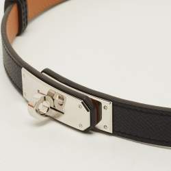 Pre Owned Hermès Kelly 18 Palladium Finish Adjustable Belt Noir Epsom Leather