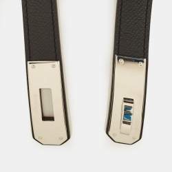 Pre Owned Hermès Kelly 18 Palladium Finish Adjustable Belt Noir Epsom Leather