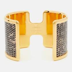 مملوكة مسبقًا Hermès  Olympe Lizard Leather Gold Plated Bracelet