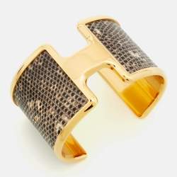 مملوكة مسبقًا Hermès  Olympe Lizard Leather Gold Plated Bracelet