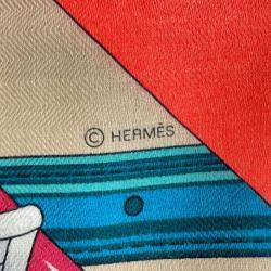 Pre Owned Hermes Carre Triangle "Clic" Rose Vif / Blue / Multicolorh361662S 06 Cashmere70% Silk30%