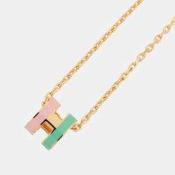 Pre Owned قلادة هيرمس بوب أش روكابار مالابار فيرت/روزي مطلي ذهب.