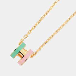 Pre Owned قلادة هيرمس بوب أش روكابار مالابار فيرت/روزي مطلي ذهب.