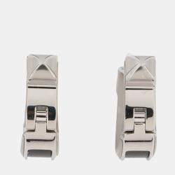 Pre Owned أقراط هيرمس أوكيت حجم صغير جلد عجل أسود معدن