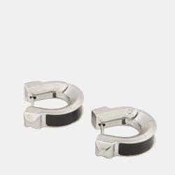 Pre Owned أقراط هيرمس أوكيت حجم صغير جلد عجل أسود معدن