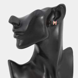 Pre Owned أقراط هيرمس بوب آش روكابار بحجم صغير لاكيه مطلية بالذهب