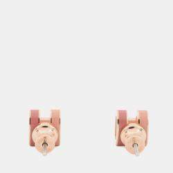 Pre Owned أقراط هيرمس بوب آش روكابار بحجم صغير لاكيه مطلية بالذهب