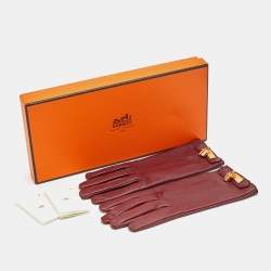 Pre Owned قفازات هيرمس كيلي لوك من جلد نوير سويا مقاس 6