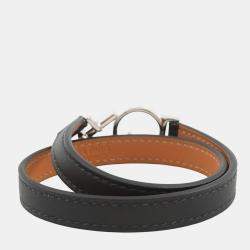 Pre Owned Hermes Leather Bracelet "CroisiRe" Double Tour Size T3 Black Swift Leather