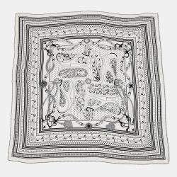 Pre Owned Hermes Giant Square Festival Of The Amazones Amazon Festival Size 140 White/Black Cashmere30% Silk30%