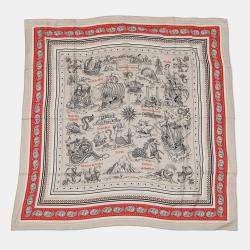 Pre Owned Hermes Carre Jean Marine Tattoo Bandana Sailor Tattoo Size 140 Rouge/Black/Natural Cashmere30% Silk30%