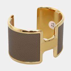 Pre Owned Hermes Olympe Epsom, Gold Cuff Bracelet