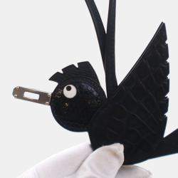 Pre Owned Hermes Birdy Black Alligator Lizard Charm