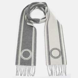 Pre Owned Hermès Grey/White Casaque Bande de Repos Cashmere Scarf