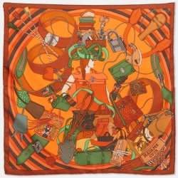 Pre Owned Hermès Orange/Brown Madame Cuir Silk Gavroche 45 