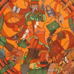 Pre Owned Hermès Orange/Brown Madame Cuir Silk Gavroche 45 