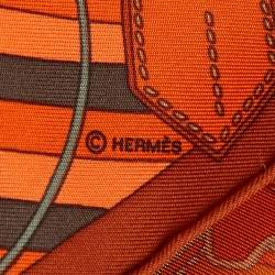 Pre Owned Hermès Orange/Brown Madame Cuir Silk Gavroche 45 
