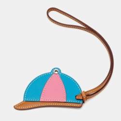 مملوكة مسبقًا Hermès Natural Sable/Bleu Zanzibar/Rose Azalee Swift Leather Paddock Bombe Bag Charm