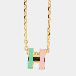 مملوكة مسبقًا Hermes Pop Ash Necklace Rocabar Malabar Size Mini Vert/Rose Lacquer Gold Plated