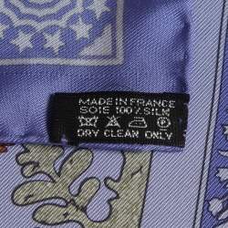 Pre Owned Hermès Blue Early America Silk Gavroche Handkerchief Scarf 
