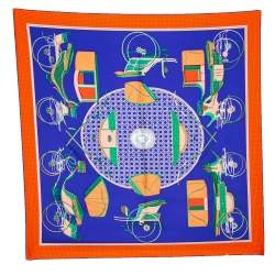 Pre Owned Hermes Violet & Orange Transformation Cars Silk Twill Square Scarf