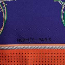 Pre Owned Hermes Violet & Orange Transformation Cars Silk Twill Square Scarf