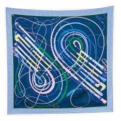 Pre Owned Hermes Blue Fouet et Badine Silk Twill Square Scarf