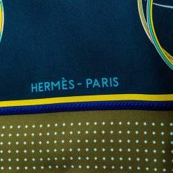 Pre Owned Hermes Navy Blue & Olive Transformation Cars Silk Twill Square Scarf