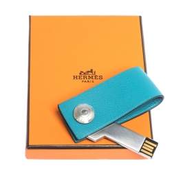 Pre Owned Hermes Blue Paon Swift Leather In The Pocket Lacie USB Key
