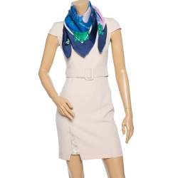 Pre Owned Hermes Marine Blue Harnais De Cour Silk Scarf