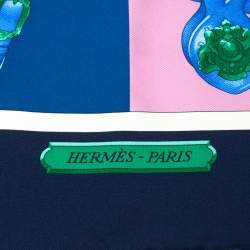 Pre Owned Hermes Marine Blue Harnais De Cour Silk Scarf