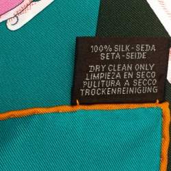 Pre Owned Hermes Green & Rose Plumets Du Roy Silk Scarf