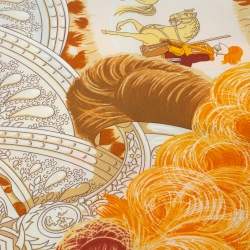Pre Owned Hermès Orange Plumets du Roy Silk Scarf