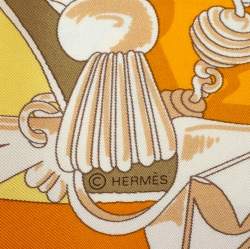 Pre Owned Hermès Orange Plumets du Roy Silk Scarf