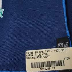 Pre Owned Hermes Marine Blue Harnais De Cour Silk Scarf
