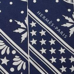 Pre Owned Hermes Navy Blue Les Leopards Silk Bandana Twilly