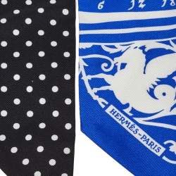 Pre Owned Hermes Blue & Black Astrologie a Pois Silk Twilly Scarf