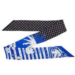 Pre Owned Hermes Blue & Black Astrologie a Pois Silk Twilly Scarf